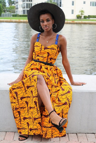 Yellow print maxi dress Clearance