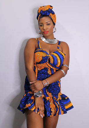 Wanda-Ankara Print Peep-Hole Stretch dress